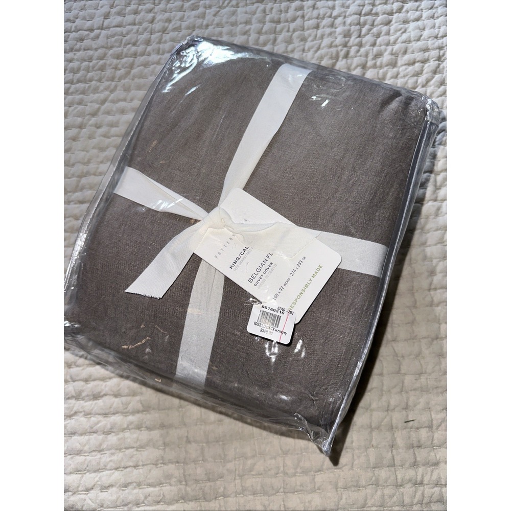 Pottery Barn Belgian Flax Linen King Duvet Cover Warm Gray Greige Bedding NWT